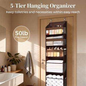 Over The Door Organizer 5 Tier Hanging <b>Storage</b> With Clear Windows <b>For</b> Bathroom <b>Kitchen</b> Closet Dark Brown - Product Image 3