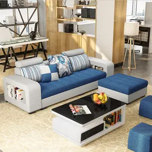 Sofás U/L-Sofá Em Forma com Modernos designs conjunto de sofá de Tecido De Linho tecido marrom café 7-Assento Do sofá moderno