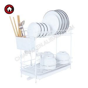 Escurridor de vajilla de alambre de Metal para cocina, estante de secado de 2 niveles y soporte para cuencos con bandeja de plástico - Product Image 2