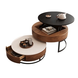 Giải trí nâng chiều cao có thể điều chỉnh Bàn cà phê đồ nội thất phòng khách Bàn cà phê gỗ tròn - Product Image 6