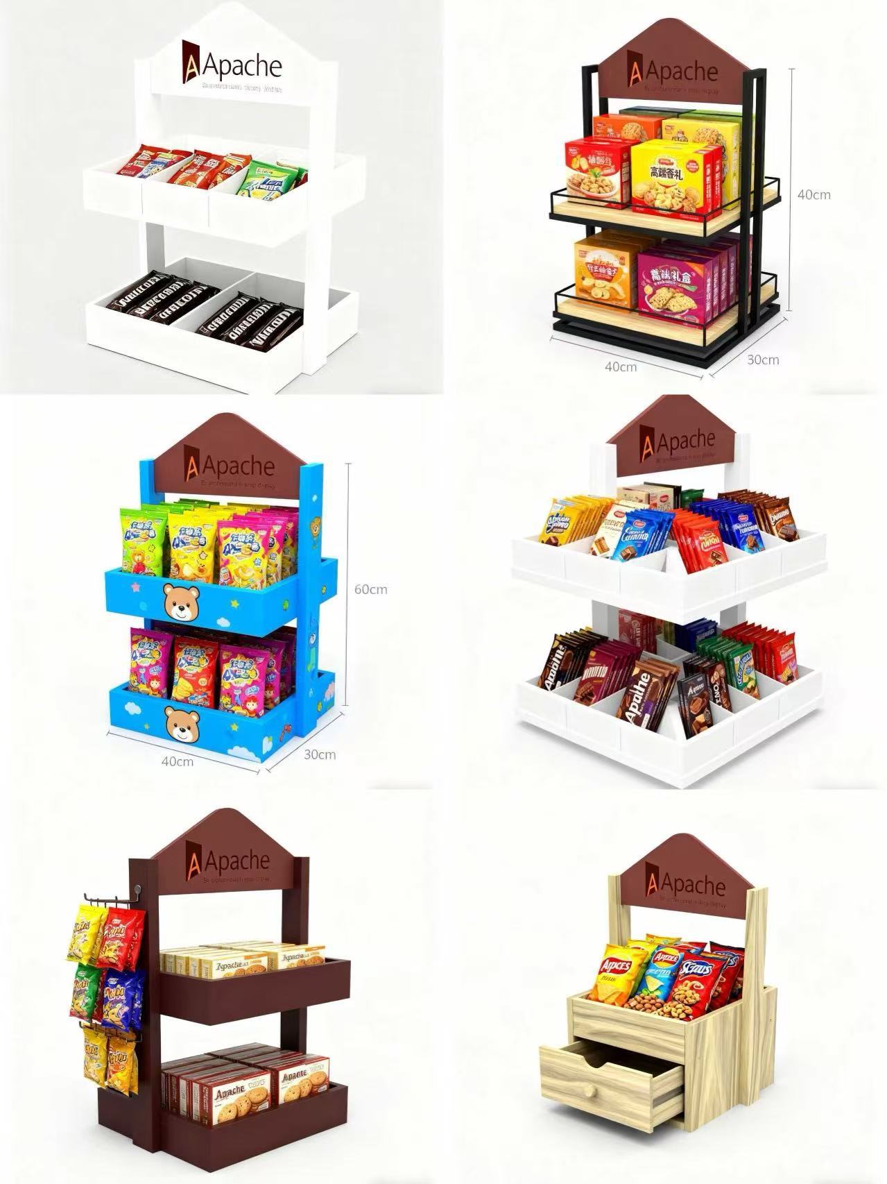Custom Double – Tier Pine Wood Desktop Snack & Small Goods Display Stand for Retail Stores — view 6