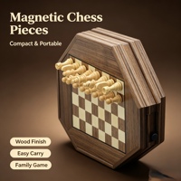 Échecs magnétiques en bois de haute qualité, plateau d'échecs en bois massif créatif en forme de polygone avec tiroir de rangement, jeu de société éducatif