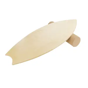 热销木制平衡板滑板训练板健身板带软木滚轮腰部训练器产品