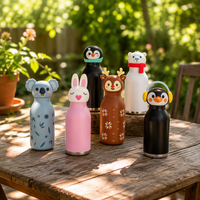 Bouteille d'eau isotherme portable en acier inoxydable de haute qualité avec couvercle tête d'animal mignon pour enfants, avec paille