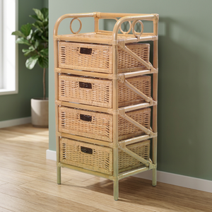 Mueble de decoración para el hogar, mueble de ratán natural, con 4 cajones de almacenamiento - Product Image 3