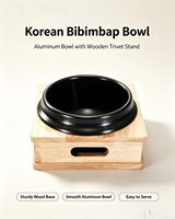Bol en aluminium coréen anti-chaleur épaissi pour Bibimbap avec plateau de service en bois, bol à soupe de soja pour fondue avec base en bois