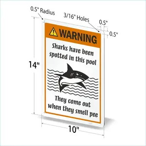 Securun peringatan lucu Premium-hiu terlihat di kolam renang ini, mereka keluar ketika mereka berbau tanda logam kencing, aluminium tahan karat