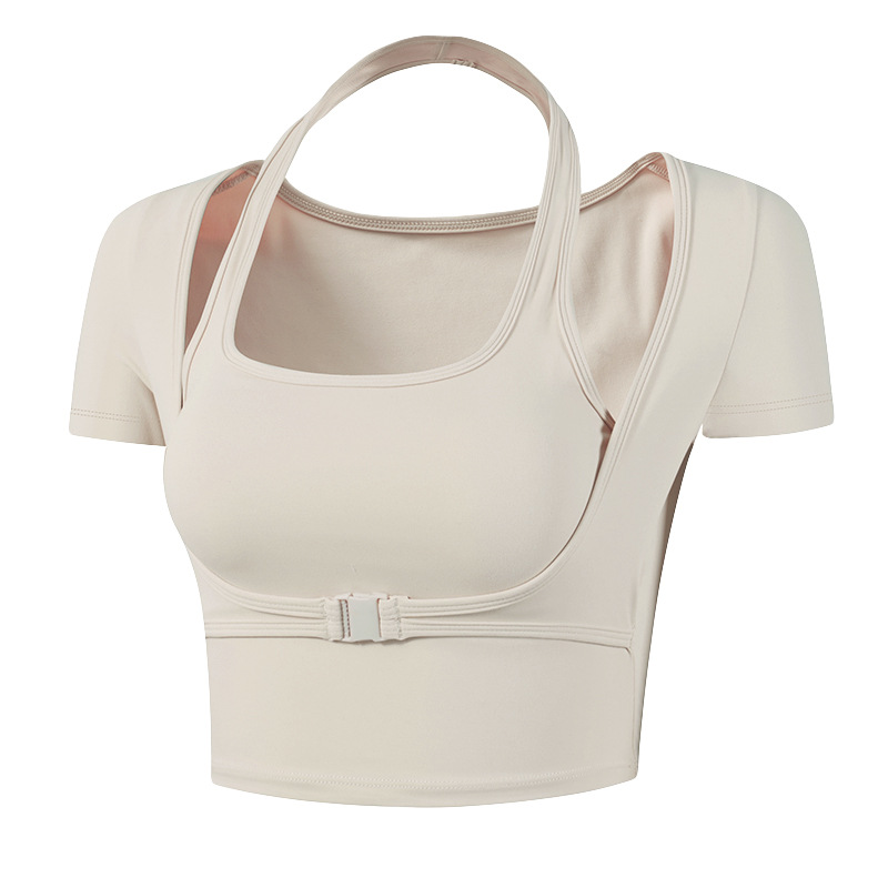 Women's Breathable Padded Short-sleeved Yoga Top Tight-fitting Yoga Bra Quick-drying Sportswear