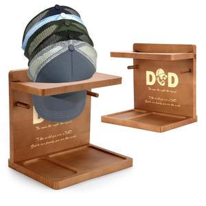 Wooden Hat <b>Rack</b> With Key Holder Solid <b>Wood</b> <b>Storage</b> Stand Multipurpose Desktop Organizer For Bedroom Living Room - Product Image 1