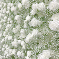 3D 5D Roses Artificial Babies Breath White Flower Wall for Event Party Ceremony Wedding Decorations Mall Backdrop
