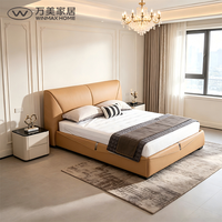 WINMAX Lit Moderne de Luxe en Cuir Véritable Rembourré Confortable, Cadre de Lit en Bois Assemblé, Taille King Queen, Meuble de Chambre