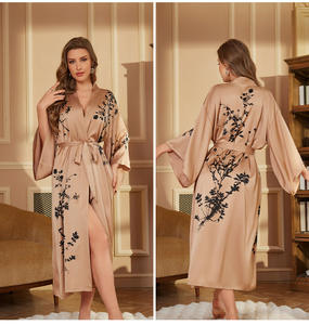 봄과 가을 럭셔리 긴 목욕 가운, 모든 크기의 새틴 모닝 가운, 긴팔 긴 가운, 여성용 목욕 가운 - Product Image 3