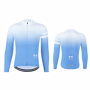 Maillot de cyclisme à manches longues pour homme, dégradé bleu et blanc, respirant, en polyester, pour adultes - Product Image 4
