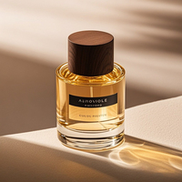 Flacon de parfum en verre de luxe personnalisé de 50 ml, à fond épais, avec dégradé doré, bouchon à bille et boîte diffuseur à bâtonnets
