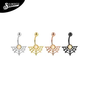 Siêu Sao Tùy Chỉnh Spider Web Hình Bụng Nút Vòng Trung Tâm Opal Bên ngoài Threaded Navel Piercing Đồ Trang Sức