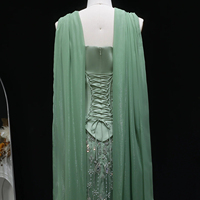 Lsz627 Elegante Vestido de Noche Verde Sirena con Bufanda, Vestido de Fiesta Formal para Mujer con Cuentas de Lujo Color Champán, Jancember