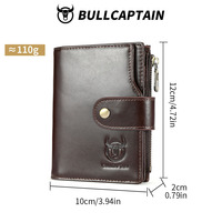 BULLCAPTAIN Dompet Pria Kulit Sapi Asli Dompet Pemblokir RFID dengan Saku Koin Ritsleting Slot Multi Kartu Klip Uang Pria