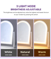 Miroir de courtoisie LED de bureau en métal arqué Miroir de table portable avec lumière et capteur tactile