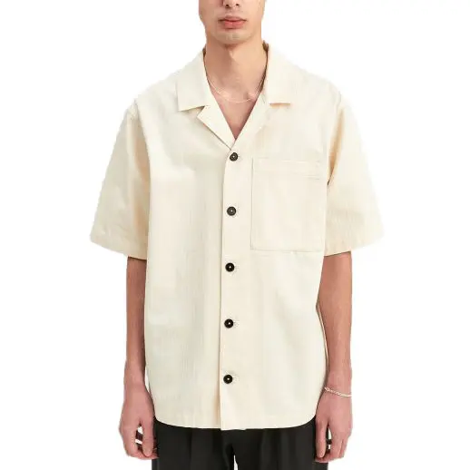 High Quality Casual 100% Cotton Workwear Spread Collar Button Up Cotton Short Sleeve Shirt for Men
