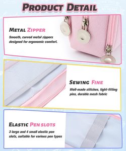 Trousse à crayons en maille mignonne avec 3 grands compartiments, fentes élastiques pour stylos, poches en maille, fermeture à glissière pour filles, garçons, femmes et adolescents - Product Image 6