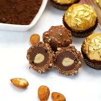 Bombones OEM al por Mayor, Bola de Chocolate Crujiente con Nueces, Bola de Oblea Dorada con Relleno de Salsa de Chocolate, Caja de Regalo para el Día de San Valentín