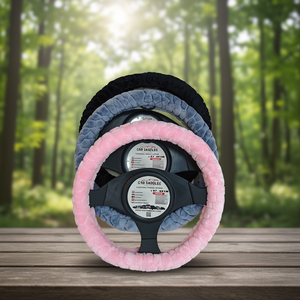 Housse de volant de voiture 37-39 cm Premium en fourrure rose gris noir - Product Image 3