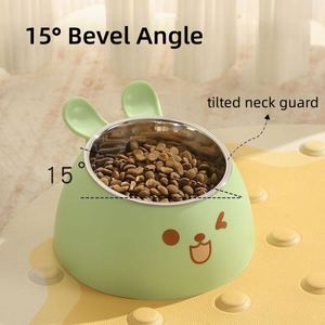 Bol d'alimentation pour animaux de compagnie en acier inoxydable en forme d'oreilles de lapin, avec design antidérapant et protection du cou surélevé pour chats et chiens - Product Image 5