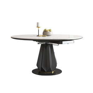 <span class=keywords><strong>Table</strong></span> à manger carrée moderne et minimaliste en acier au carbone <span class=keywords><strong>avec</strong></span> plateau en pierre, pliable et rotative, et chaises assorties, télescopique - Product Image 5