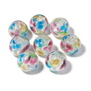 Cuentas espaciadoras redondas de cristal de <span class=keywords><strong>Murano</strong></span> de 12mm, cuentas de bola de cristal hechas a mano con flores de colores mezclados para hacer joyas, agujero: 2mm - Product Image 1
