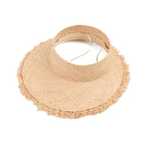 Sombreros de paja sin palanca para mujer, sombrero de rafia Natural con borde abierto, para playa y viaje
