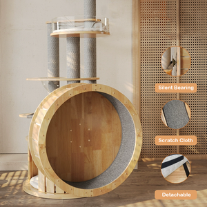 جهاز مشي فاخر للحيوانات الأليفة، برج تسلق للقطط مع عمود حبل من الورق المقوى وعمود سيزال وخشب مطاطي وعجلة تمارين - Product Image 3