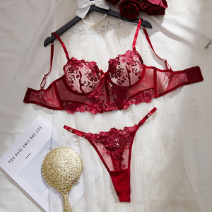 WX132 Ensemble de soutien-gorge brodé floral pour jeunes filles, style français, ultra fin, lingerie féminine pour la Saint-Valentin - Product Image 3