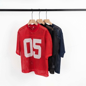 เสื้อยืดผ้าเจอร์ซีย์ตาข่ายทรงหลวมสำหรับผู้ชายเสื้อยืดคอกลมผ้าคอตตอนทรงหลวมสกรีนลายสตรีทแวร์เนื้อผ้าโพลีเอสเตอร์ - Product Image 4