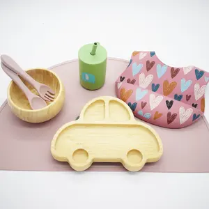 बांस खाने की थाली सेट यातायात वाहन कार के आकार का बच्चे को खिलाने की आपूर्ति बच्चों खिला tableware बांस बच्चे कटोरा नि: शुल्क लोगो