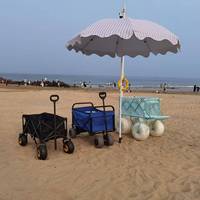 Chariot de plage pliable en acier au carbone à quatre roues pour activités de camping et de plein air, pneus pneumatiques à ballon, dégagement rapide