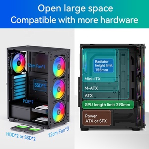 Vỏ máy tính SNOWMAN Mid Tower <span class=keywords><strong>ATX</strong></span> dành cho chơi game với luồng khí cao, mặt trước/bên hông bằng kính cường lực đục lỗ - Product Image 6