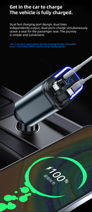 Nuevo <span class=keywords><strong>modelo</strong></span> 120W Cargador de teléfono de coche USB súper rápido Cables retráctiles duales 4 en 1 Luz de pantalla digital de carga de DC12-24V - Product Image 4