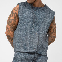 Ensemble de survêtement personnalisé en tissu tissé assorti, deux pièces, pantalon empilé et veste sans manches à boutons, tenues pour hommes, ensemble en jean denim pour hommes