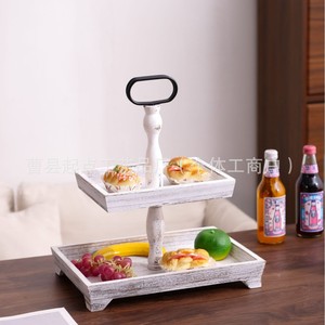 Bandeja de madera de doble capa de 37x26x41.1cm con asa para servir frutas, aperitivos, pasteles, decorativa para fiestas. - Product Image 1