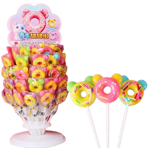 Venta al por mayor <span class=keywords><strong>Donut</strong></span> Lollipop Stand Fruit Flavored Soft Hard Candy para niños Halal Certified Small Snacks - Product Image 1