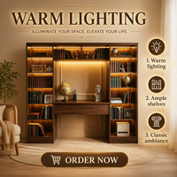 Bibliothèque murale sur mesure de luxe avec bureau intégré et éclairage LED - Solution de rangement moderne et minimaliste pour bureau à domicile