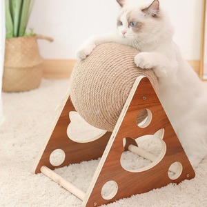 Poste rascador para gatos de sisal duradero, antideslizante, con bola integrada, juguete de cartón corrugado, rascador divertido. - Product Image 1