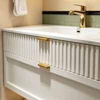 Kabinet Kamar Mandi Putih Bergaya Japandi dengan Rak Dinding, Wastafel Ganda, Set Cermin LED, OEM ODM Custom