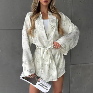 Conjunto de <span class=keywords><strong>Bata</strong></span> y Pantalones Cortos de Manga Larga Estampados, Ropa de Casa <span class=keywords><strong>Juvenil</strong></span>, Informal, Veraniega, Cómoda, Transpirable, Pijama - Product Image 2