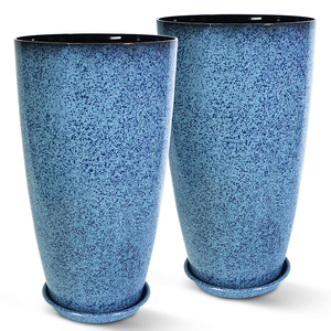 घर के बगीचे के लिए 21 इंच नीले चमकदार प्लास्टिक लंबा प्लांटर इनडोर और आउटडोर सजावटी फूल पॉट - Product Image 1