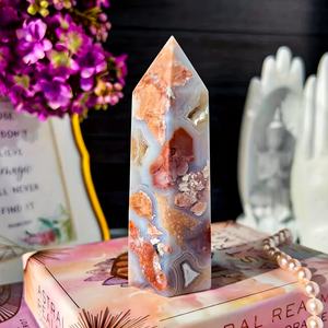 Wholesale <b>Top</b> Quality <b>Bohemian</b> Style Polished Natural Pink Agate Point Crystal Tower for Unique Home Decor and Holiday Gifts - Product Image 3