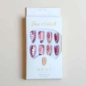 24 faux ongles à presser, motif floral bleu pailleté, strass, forme amande, imprimé léopard français, réutilisables, pour manucure DIY, idéal pour les fêtes - Product Image 4