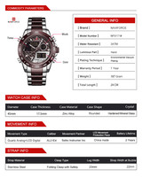 Jam Tangan NAVIFORCE 9171 Quartz Analog LCD dengan Baja Anti Karat, Jam Tangan Sport Mewah Kronograf Quartz Layar Ganda untuk Pria