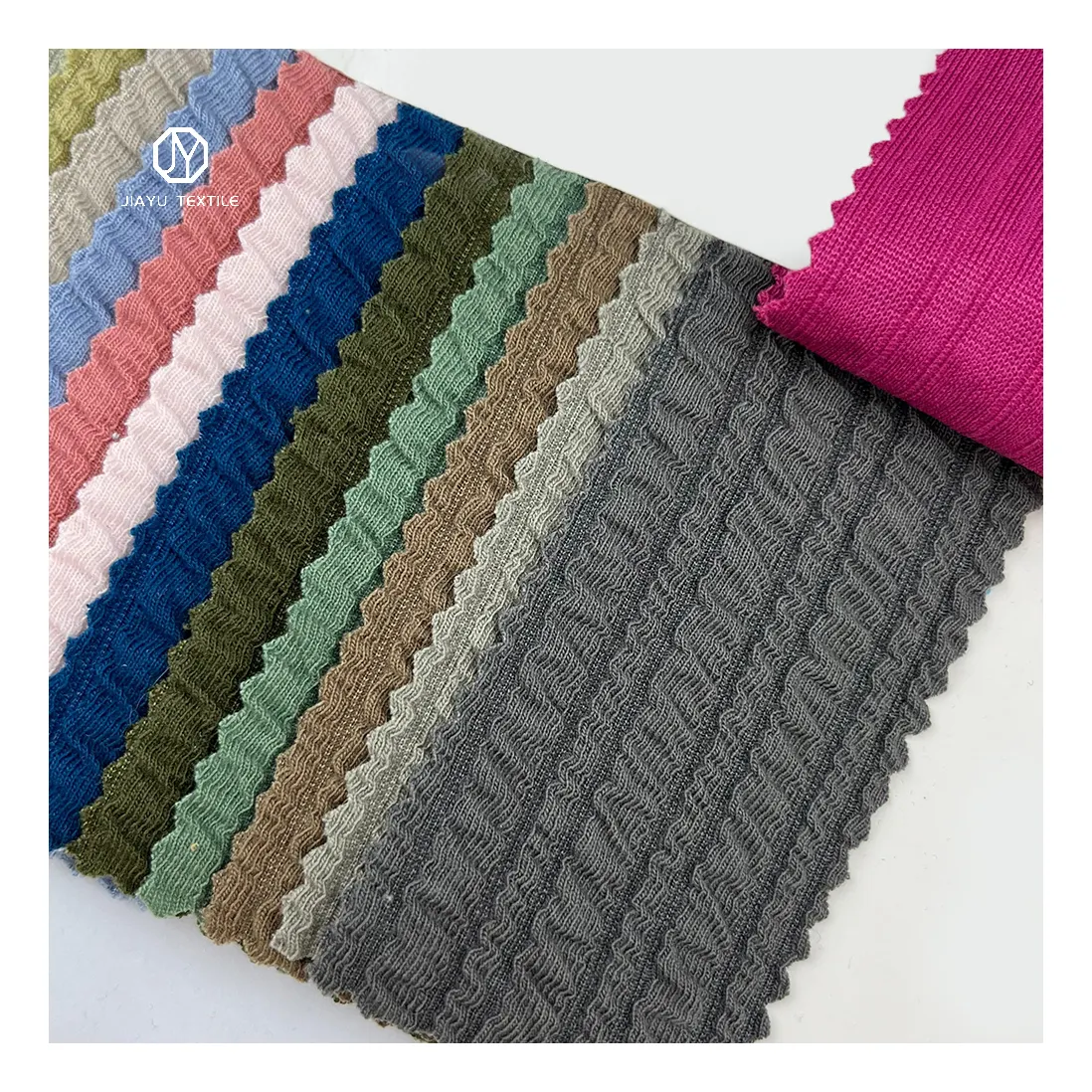 Chinese supplier soft irregular 80 polyester 15 cotton 5 spandex 155 width 320 grams rib knit fabric jacquard
