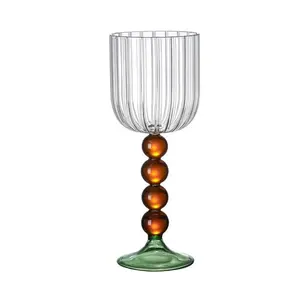 Custom Blown Creative Heat Resistant Ripple Colored Ball Twisted Stem Wine Glass Cup for Red and White Wine Unique Gift